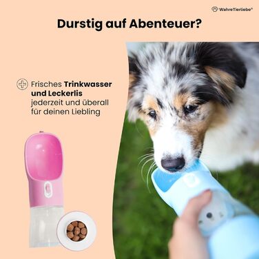 Турбота про тварин 2в1 пляшка для води та ласощів для собак [460 мл] - Переносна пляшка для собак з легким доступом до води та смаколиків, BPA-free, ідеальна для прогулянок, подорожей, рожева