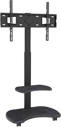 Підставка для телевізора Stellar на коліщатках з полицею, регульована по висоті та поворотна. Підходить для телевізорів 32-70 дюймів, до 45 кг, універсальна, VESA 600x400, білий (чорний)