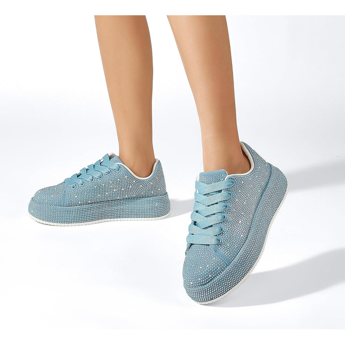 Жіночі кросівки LUCKY STEP зі стразами, платформа, блискучі, модельні, для вечірок, шлюбних свят, прогулянок, 39 EU, блакитний страз
