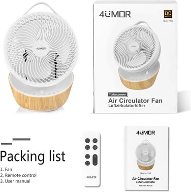 Вентилятор 4UMOR Turbo: тихий, 21W, 12 швидкостей, 3D циркуляція повітря, таймер 8H, для спальні/офісу (білий)