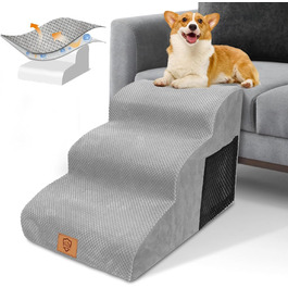 3-Step Dog Stairs, Non-Slip Pet Stairs for Small Dogs, Washable Dog Stairs 40cm High, Portable Dog Ramp Cat Stairs with Washable Cover for Sofa Bed