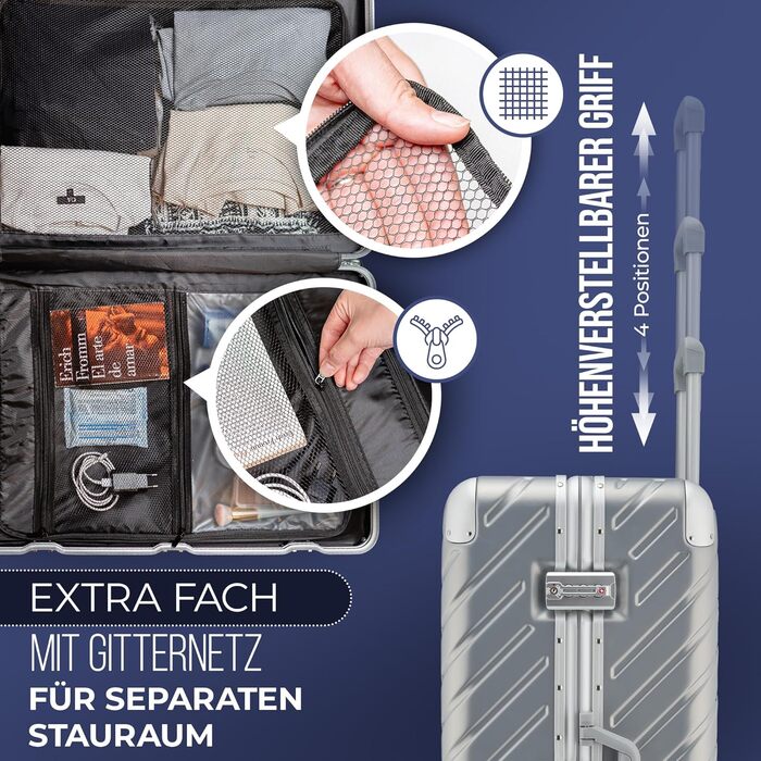 LETTOO Валіза з жорстким корпусом середнього розміру 72L | Валіза з алюмінієвим каркасом - Надзвичайно стійкий вагончик з кріпленням для кишень [ВОДОНЕПРОНИКНИЙ] Захист кутів (Набір валіз Trolley 20 та 29 дюймів, Срібло)