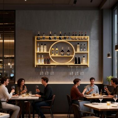 Настінна вітрина для вина Regal Metall: полиця для пляшок, барна вітрина, для бару, ресторану, інтер'єру (золота, 100*15*80)