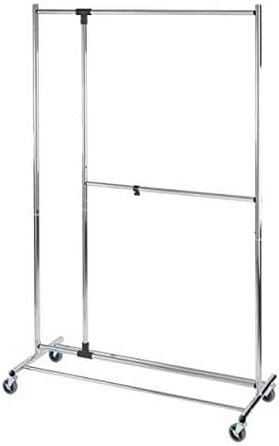 WENKO Clothes Rack, Folding, Clothes Storage with Adjustable Clothes Rail and Wheels, Plastic/Metal, 88 x 100-168 x 11-49 cm, Chrome/Grey (188 x 49 x 116 cm)