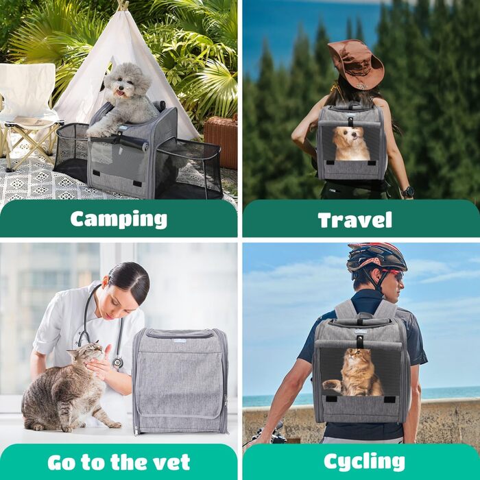 Розширюваний рюкзак для собак та котів Nobleza з сіткою, зручний та складаний, з внутрішньою безпечною лінійкою та килимком, сірий