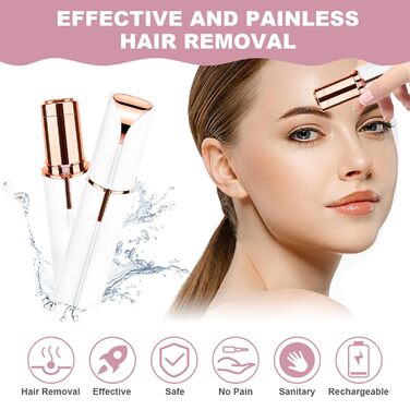 Електричний прилад для видалення волосся з обличчя URAQT для жінок, USB, безболісний тример для обличчя, тіла, губ та підборіддя, з LED-підсвічуванням, рожеве золото (білий)