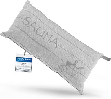 Преміальна подушка для сауни, подорожей та відпочинку Sositex SAUNIA 45x22 см, льон/бавовна, сіро-біла
