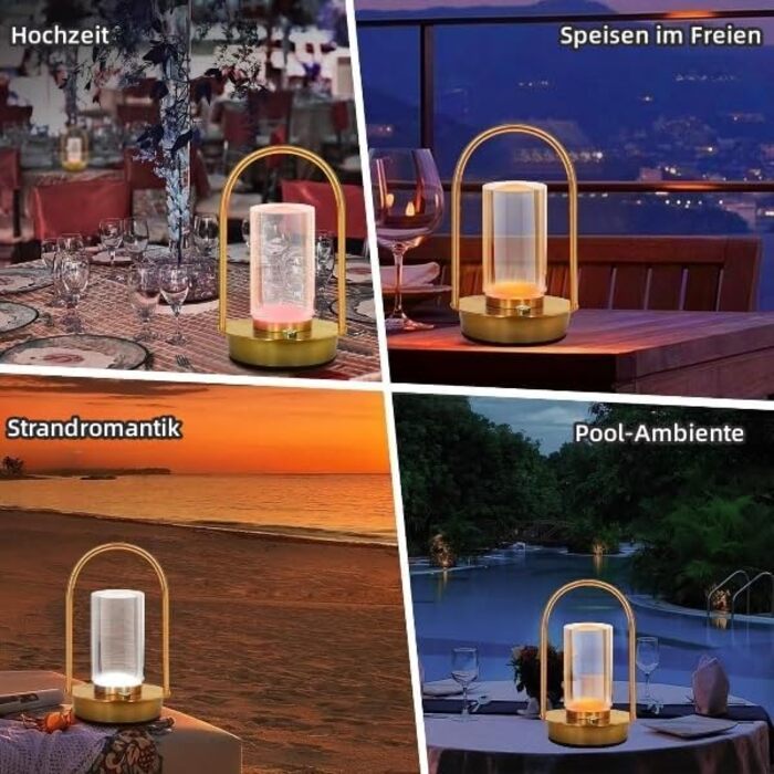 Світлодіодна настільна лампа з димером, акумуляторна, сенсорна, 3 режими світла, золота. Портативна кришталева лампа для дому та вулиці з USB-C