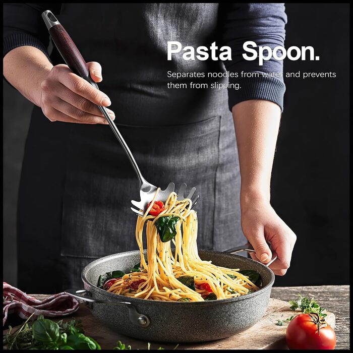 Набір кухонного приладдя з нержавіючої сталі, 5 предметів: лопатка, половник, шумовка, серветка для пасти та шумовка, придатний для миття в посудомийній машині