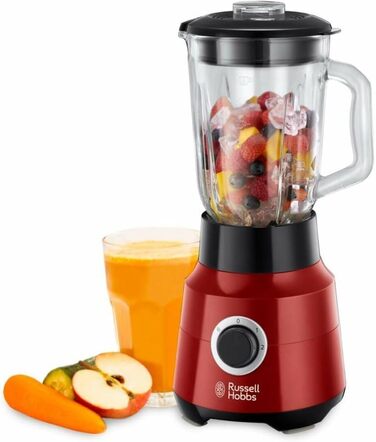 Russell Hobbs Stand Mixer [1.5L Glass Jar] Desire Red (powerful 0.9HP motor, pulse/ice-crush function, stainless steel blades, BPA-free mixer, electric chopper, smoothie maker) 24720-56 Glass Stand Mixer