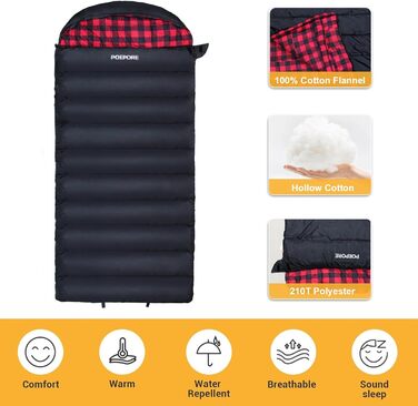 Сплячий мішок Outdoor Winter для дорослих, Extra Wide, 3-4 сезони, XXL, теплий бавовняний фланелевий ковдровий спальний мішок для кемпінгу, походів, пригод, 230 * 100CM, червоний, L-Zip, 0℃