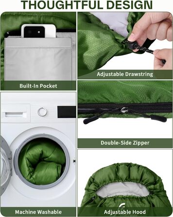 Сплячий мішок Sportneer Outdoor - ковдровий спальний мішок 3-4 сезони для дорослих, теплий спальник для кемпінгу, подорожей та активного відпочинку (200x85 см, зелений)