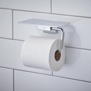 Hansgrohe AddStoris Toilet Paper Holder with Shelf - Wall Mounted Tissue Holder, Chrome Bathroom Accessory (41772000)