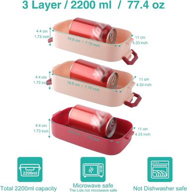 Ланчбокс Brotdose на 3 секції, 2200 мл, з посудом, без BPA, для дорослих, мікрохвильова піч, бежевий