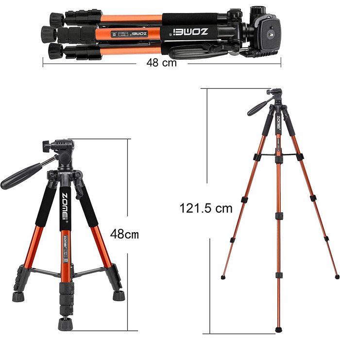 Штатив ZOMEI Q111 для камери та смартфона, алюмінієвий, 47-140 см (Orange)