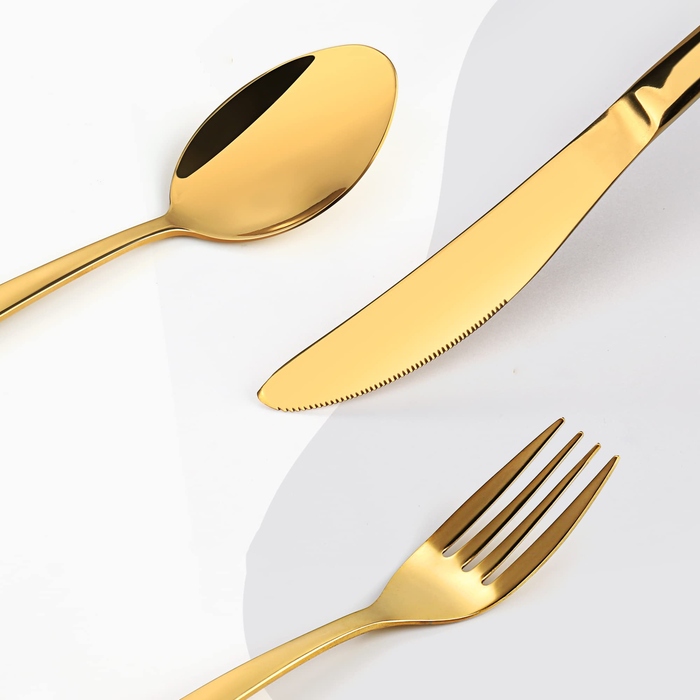 Набір золотих столових приборів на 6 осіб, нержавіюча сталь, 24 предмети — ідеальний подарунок