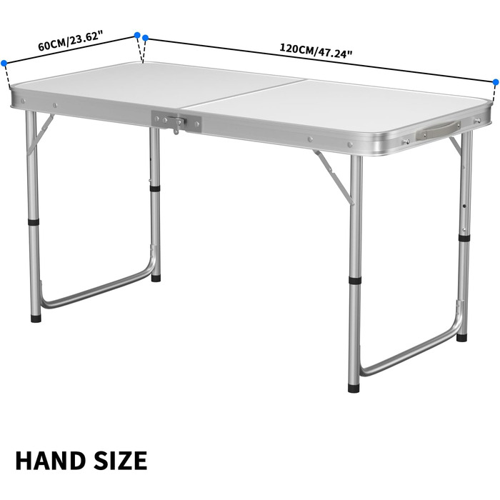 Складний алюмінієвий стіл для пікніка, кемпінгу, саду та вечірок 120x60x70 см, регульована висота