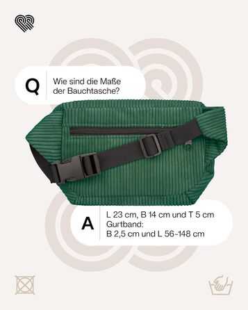 Чоловіча та жіноча поясна сумка PP-Berlin з корду, 3 відділення, ручної роботи, веганська, Made in Germany, для повсякденного використання та відпочинку, можна носити як через плече (зелена)