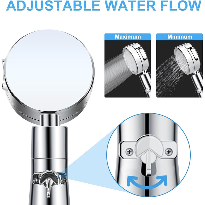 Насадка для душу зі шлангом 2м, фільтрована ручна лійка з високим тиском, економія води з мінеральними кульками, 5 режимів, стоп-функція для жорсткої води, видалення залишків хлору, бактерій та важких металів (срібляста з шлангом)