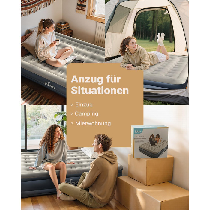 Надувний матрац iDOO для 2 осіб з електричним насосом, 152x203x46 см, 295 кг, для кемпінгу