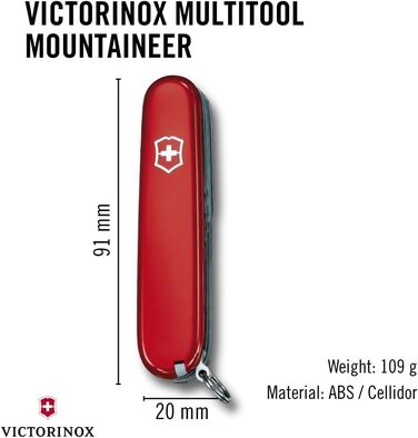 Швейцарський ніж Victorinox Mountaineer, мультитул, 18 функцій, з лезом, відкривачкою для пляшок та консервів, червоний