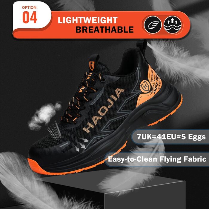 Черевики робочі чоловічі/жіночі, легкі, з металевим підноском, антиковзаючі, дихаючі, для будівництва, майстерні, складу, саду (42 EU, Помаранчевий)