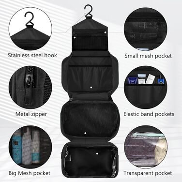 Чоловіча та жіноча дорожня туалетна косметичка, водонепроникна, складна, чорного кольору