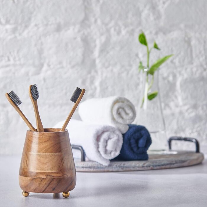Folkulture Bathroom Toothbrush Holder, Modern Wooden Toothbrush and Toothpaste Holder (Natural)