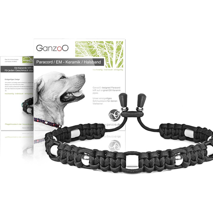 Нашийник для собак Ganzoo EM з кераміки та паракорду 550, розмір L (52-64 см), чорний, регульований