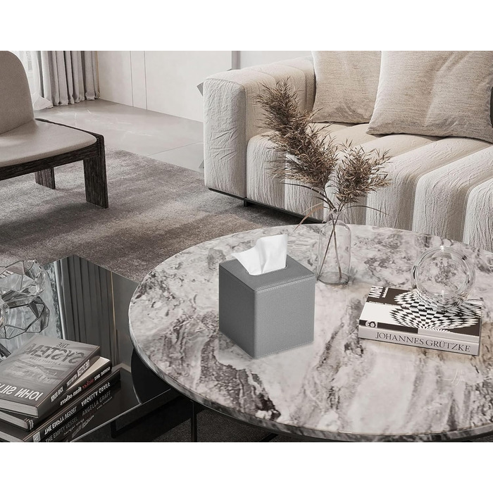 Скляниця для серветок квадратна, PU-шкіра, сучасний органайзер для рушників, підходить для ванної кімнати, спальні, вітальні або офісу (сірий льон)