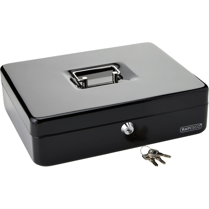 Металева касове сховище Rapesco SB0006B1 з замком, 3 ключами та висувним ящиком, розмір 6, чорний