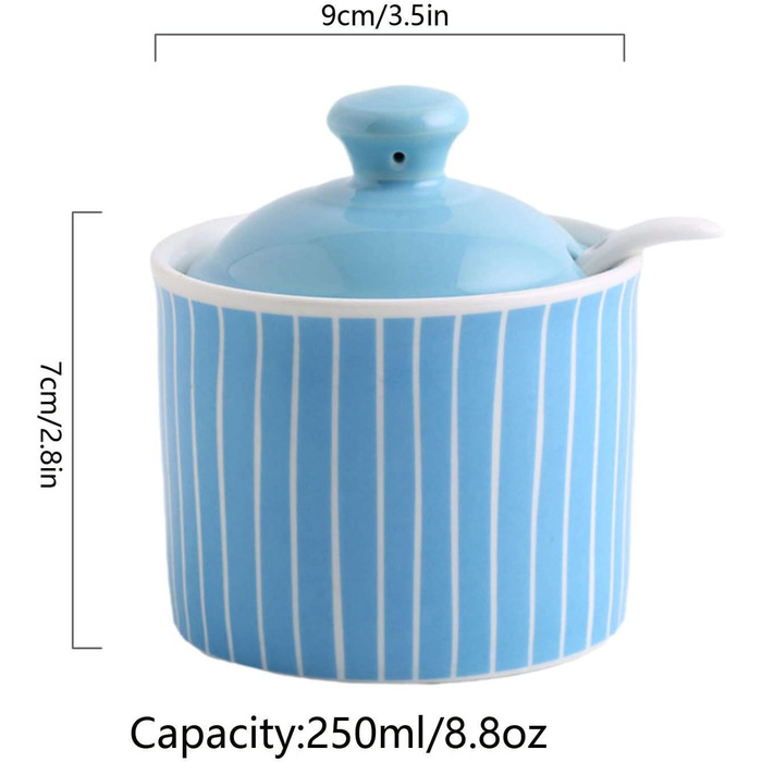 ZHIDAISHI Ceramic Sugar Bowl with Spice Jars, Blue Sugar Bowl with Lid, Sugar Storage Jar, Sugar Pot, Sugar Container, Spice Jar, Sugar Salt Pot, Seasoning Canister