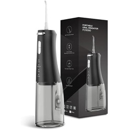 Іригатор для порожнини рота Wasser Dental з 4 режимами, 300 мл, для чищення зубів та міжзубних проміжків, портативний, IPX7, чорний
