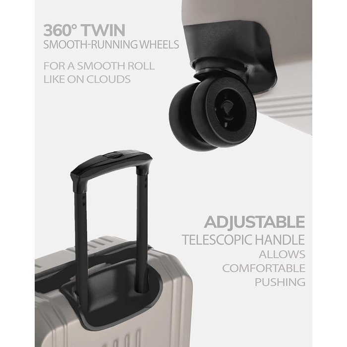 Набір валіз FERGÉ 3 шт. з жорстким корпусом та TSA-замком Cannes. Валізи-ролери (Handgepäck, L, XL). Жорсткий корпус, міцний полікарбонат, 4 колеса, валіза XL 75 см, колір Ivory-matt