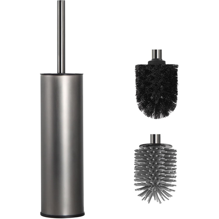 Підлогова щітка для унітазу Dazi металева сіра з 2 щітками для глибокого очищення та захистом від бризок та засмічення