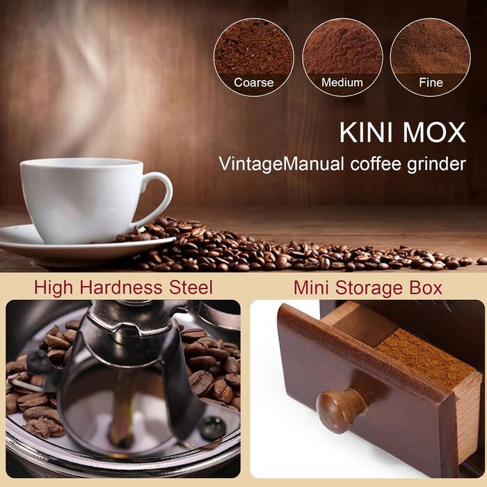 Manual Coffee Grinder Adjustable Coarseness Coffee Grinder Burr Grinder Coffee Bean Grinder Vintage Wooden Hand Grinder Handheld Coffee Grinder for Home Kitchen Office Camping Travel