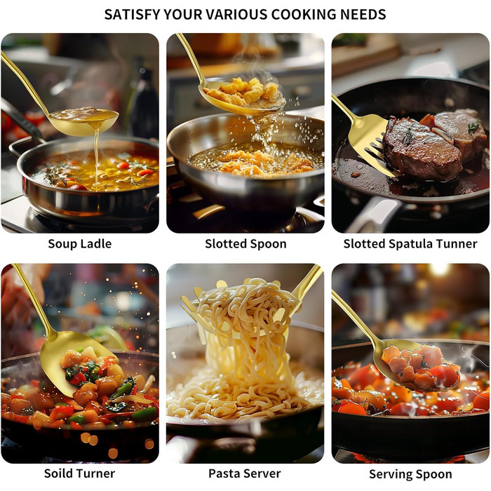Набір кухонного інвентарю з нержавіючої сталі 304, 12 предметів, золотий колір, для кухні