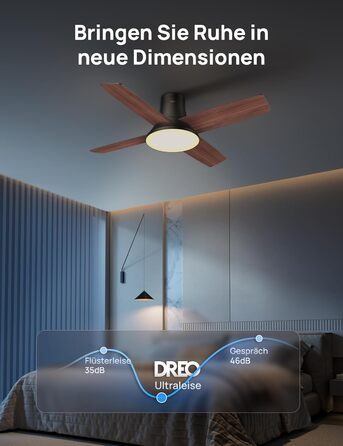 Стельовий вентилятор з підсвічуванням DREO: 12 швидкостей, 3 режими, LED, пульт, таймер - Білий (Чорне дерево)