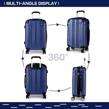 Набір валіз KONO 3шт: M, L, XL. Чорний колір, жорсткий корпус ABS, набір валіз-ролерів