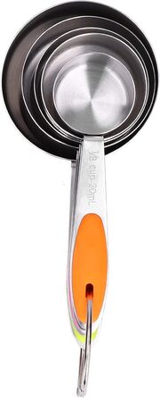 10-Piece Measuring Cup and Spoon Set, Stainless Steel Measuring Spoon Set with Silicone Handle and Scale, Measuring Cup Spoon Set in Various Sizes, for Home (16.5oz-Color)