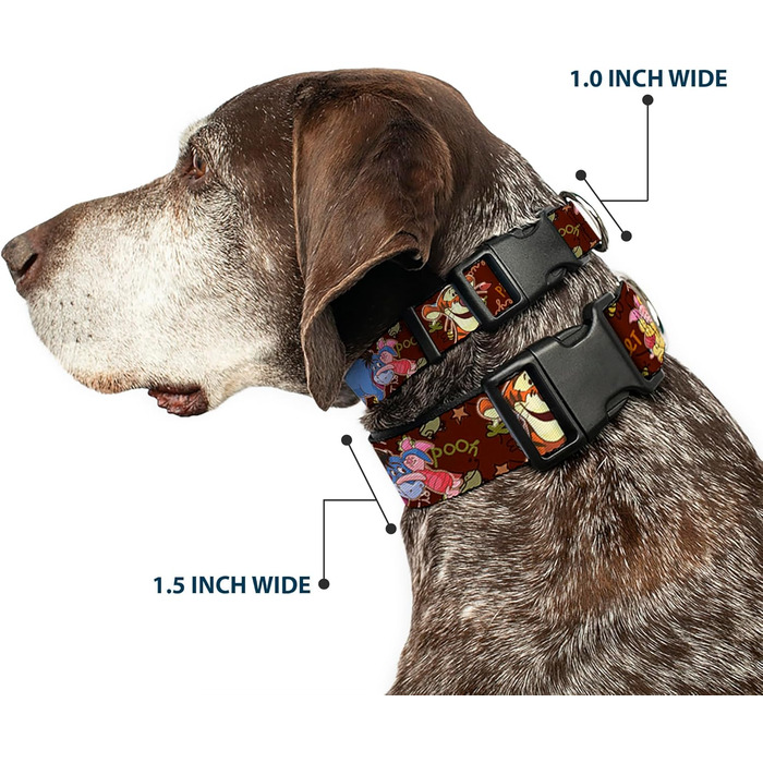 Нашийник Buckle-Down з пластиковим затискачем - Winnie The Pooh, ширина 2.5 см, розмір Medium, обхват шиї 28-43 см