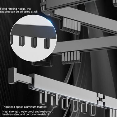 Настінна сушилка для білизни Hggzeg, розкладна, 360° обертання, з гачками, для балкона, ванної кімнати, пральні (свинцево-сірий, чорний)