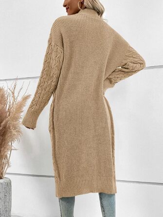 Жіночий в'язаний кардиган Saodimallsu великої в'язки, оверсайз, відкритий спереду, з кишенями, хакі, XL