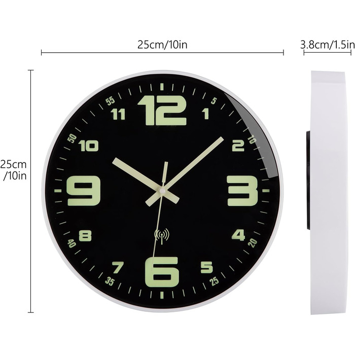ACCSHINE Illuminated Wall Clock Radio Clock Wall Clock No Ticking Sound Silent Quartz Modern Large Battery Wall Clock Easy to Read for Rooms Home Kitchen Bedroom Office School (Illuminated Wall Clock) (25cm)