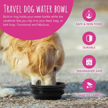 Складаний миска для собак TDL, 350 мл, чорний: для води та корму, з карабіном та тримачем для пляшки