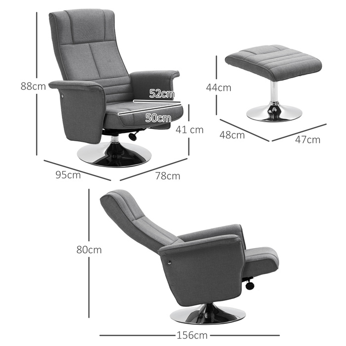 HOMCOM Electric Recliner TV Chair with Footrest, Reclining Function, Vibration Massage, Remote Control, Linen-Look Dark Grey