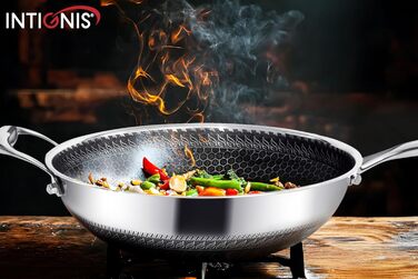 INTIGNIS® Преміум вок-сковорода з нержавіючої сталі – гібридне антипригарне покриття, стійка до подряпин, міцна, німецькі технології, сумісна з індукцією (28 см)