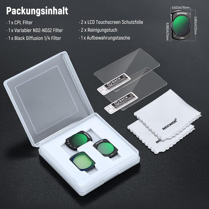 Набір фільтрів NEEWER для DJI Osmo Pocket 3: ND, CPL, Black Diffusion, UV. Захист від засвітлення та творчі ефекти. Сумісний з DJI Osmo Pocket 3.
