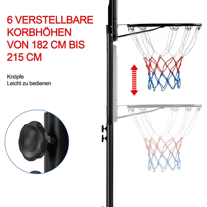 Yaheetech Adjustable Height Basketball Stand with Wheels - Portable Basketball System with Fillable Base - Indoor/Outdoor Basketball Hoop, 264cm