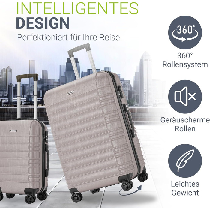 Набір валіз Juskys Hartschale 4 шт. з кодовим замком, тихі колеса 360°, телескопічна ручка, легкі - валізи в кольорі шампань